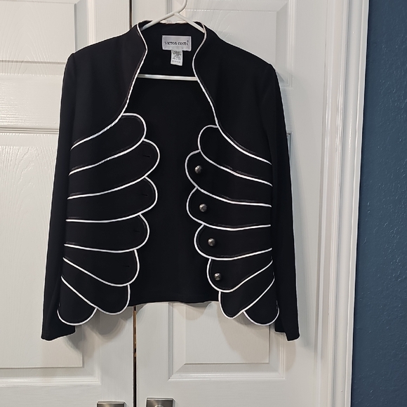 Vintage Victor Costa Black White Sculptured Scalloped Wing Jacket Large - Picture 11 of 11
